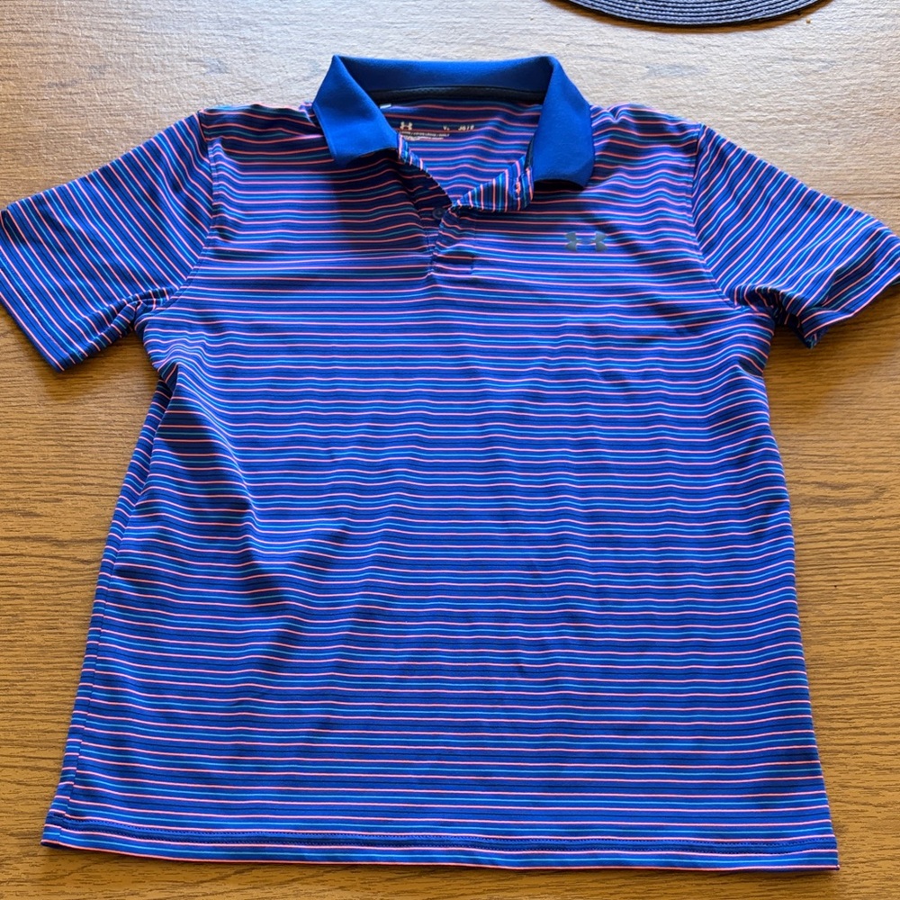 Under Armour Boys Polo - blue and pink stripes